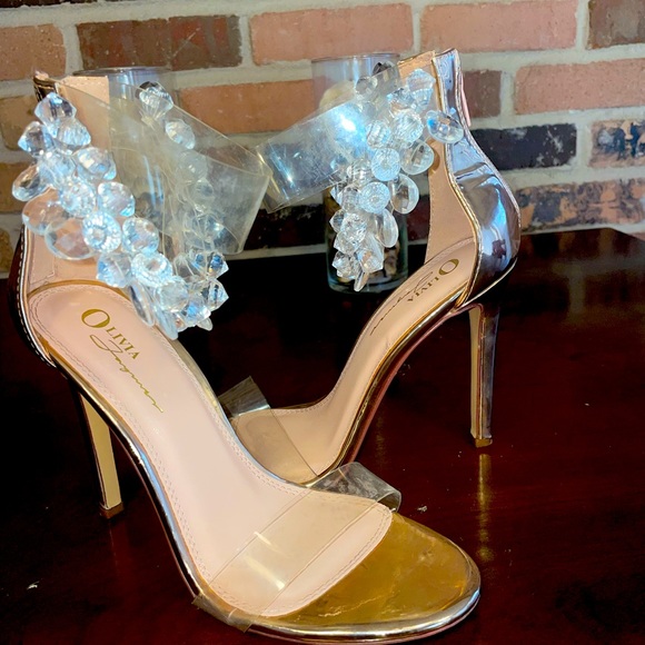 💎💎Olivia Ferragamo Rose Gold Heel Crystal Embellishments & Clear Straps Sz 8💎 - Picture 1 of 11
